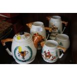 A FIVE PIECE CERAMIC HUNTING TEA SERVICE