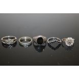 FOUR VINTAGE SILVER DRESS RINGS PLUS ANOTHER (5)