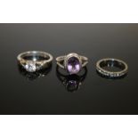 THREE GEM SET SILVER RINGS