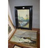A FRAMED OIL ON CANVAS DEPICTING A SEASCAPE WITH FIGURES SIGNED G COLMAN TOGETHER WITH ANOTHER (2)