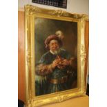 C HUBER (XX). 'Falstaff', signed lower left, oil on board, gilt framed, 98 x 68 cm