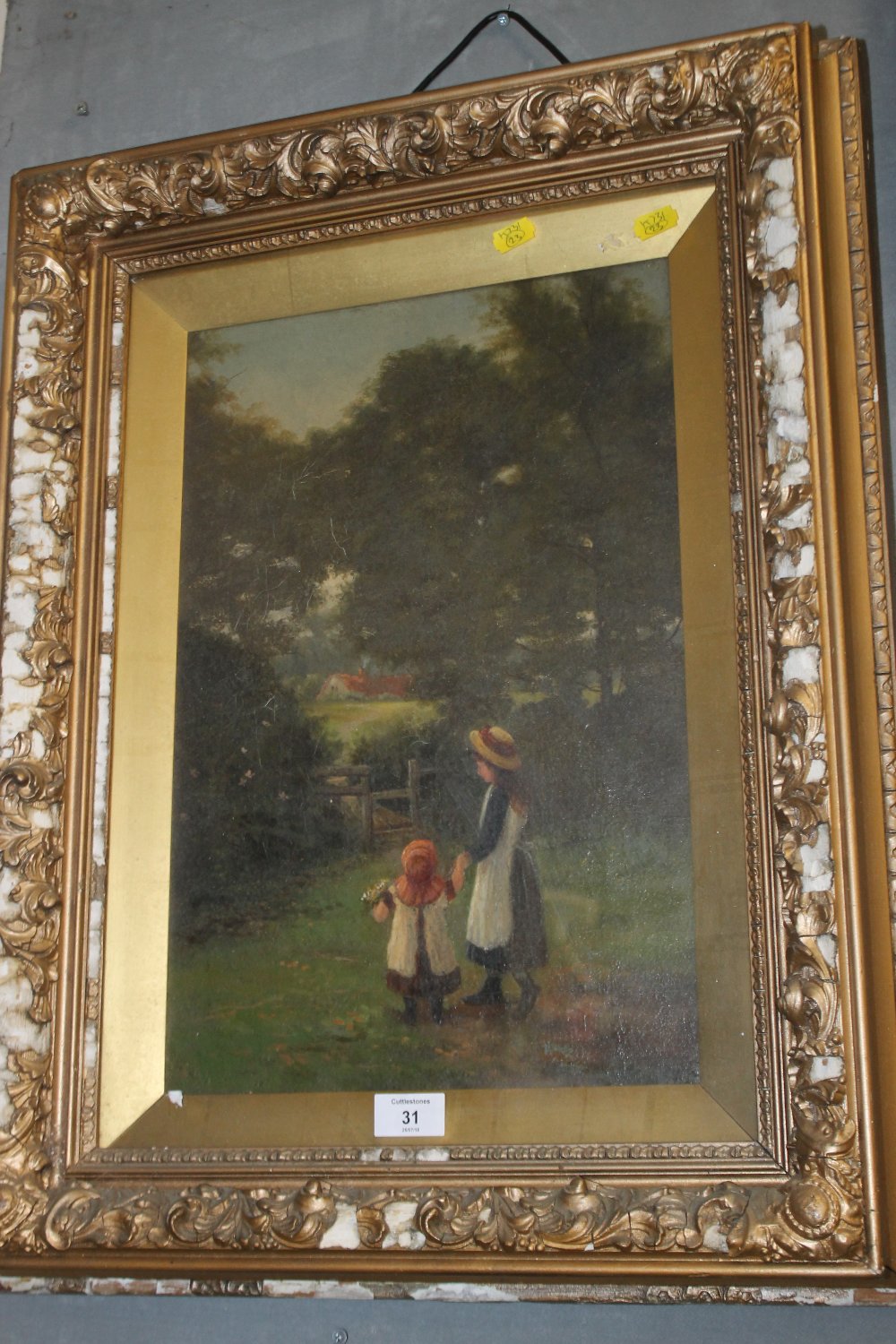 A LATE 19TH / EARLY 20TH CENTURY BRITISH SCHOOL rural wooded landscape with two children by a wooded