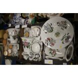 THREE TRAYS OF PORTMERION BOTANIC GARDEN CERAMICS TO INCLUDE LARGE FLUTED FRUIT BOWL, LIDDED JARS