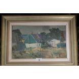 AN INDISTINCTLY SIGNED OIL ON BOARD DEPICTING RUSTIC FRENCH COTTAGE SIGNED VERSO