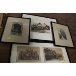 FOUR VINTAGE ENGRAVINGS OF BUILDINGS TO INCLUDE A SIGNED EXAMPLE