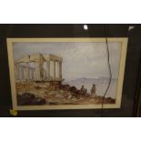 A DOUBLE SIDED WATERCOLOUR DEPICTING ANCIENT RUINS AND A TOWN SCENE