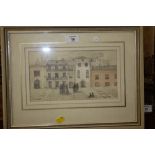 A FRAMED AND GLAZED PENCIL SKETCH AND BODYCOLOUR ENTITLED MORNING TALK, SPANISH TOWN BY EILEEN