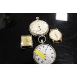 TWO VINTAGE WRISTWATCHES TO INCLUDE A TITONI EXAMPLE TOGETHER WITH TWO POCKET WATCHES