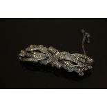 A LARGE SILVER AND MARCASITE DOUBLE CLIP BROOCH