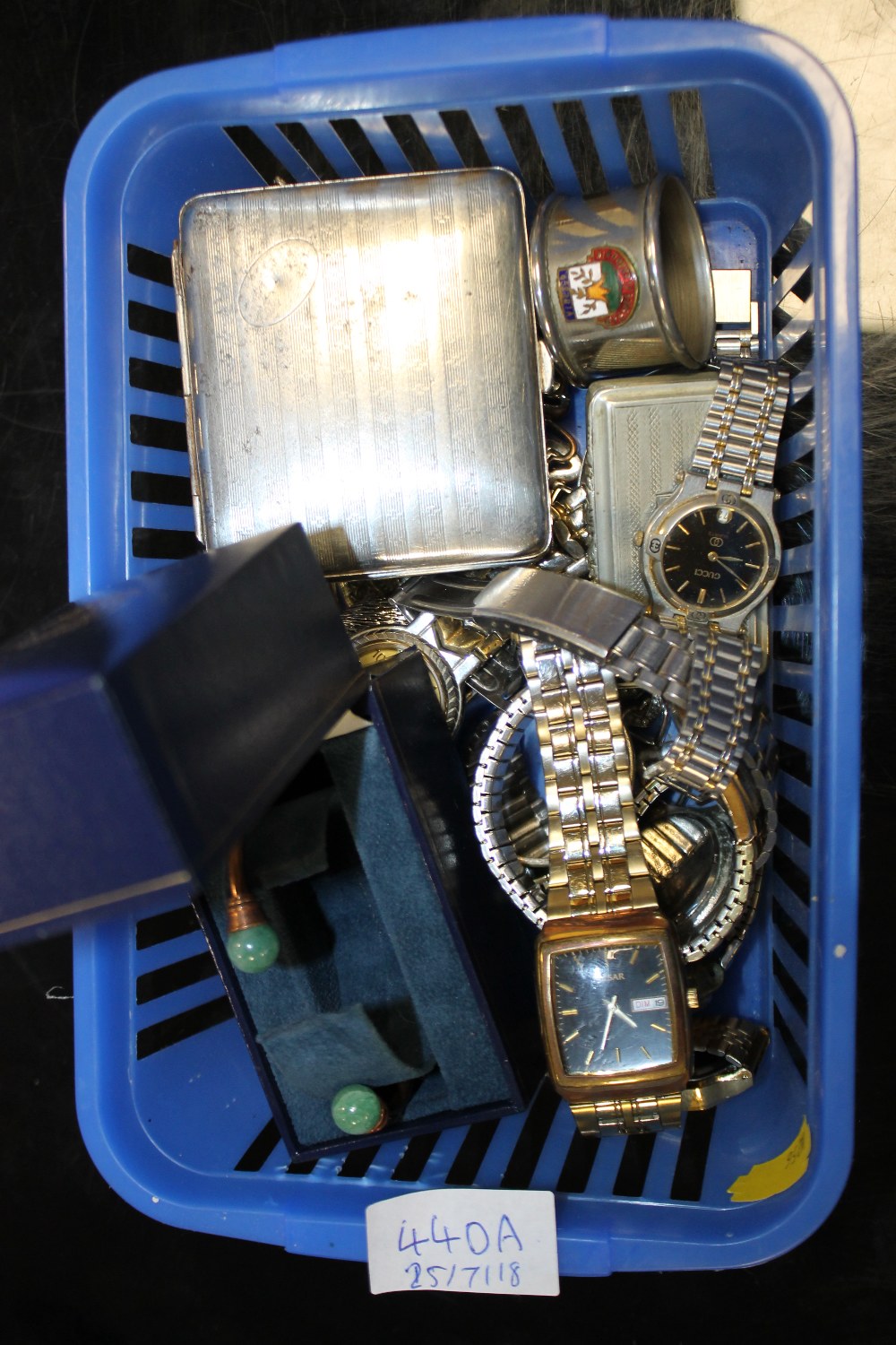 A BOX OF ASSORTED WRISTWATCHES ETC.