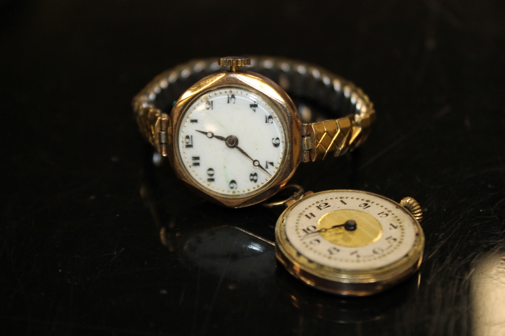 A 9CT GOLD CASED VINTAGE LADIES WRISTWATCH TOGETHER WITH ANOTHER A/F