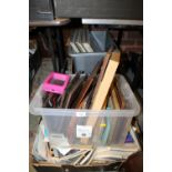 A BOX OF LP RECORDS, PICTURE FRAMES, MAGAZINES AND A BOX OF BOARD GAMES (4)