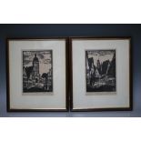 CARL THEODOR THIEMANN (1881-1966). A pair of Continental town scenes, signed in pencil, woodcuts,