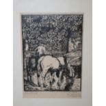 HANS FRANK (1884-1948). A pair of country scenes with horses, signed in pencil, wood cuts, framed