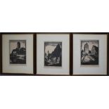 CARL THEODOR THIEMANN (1881-1966). Three Continental town scenes, signed in pencil, woodcuts, framed