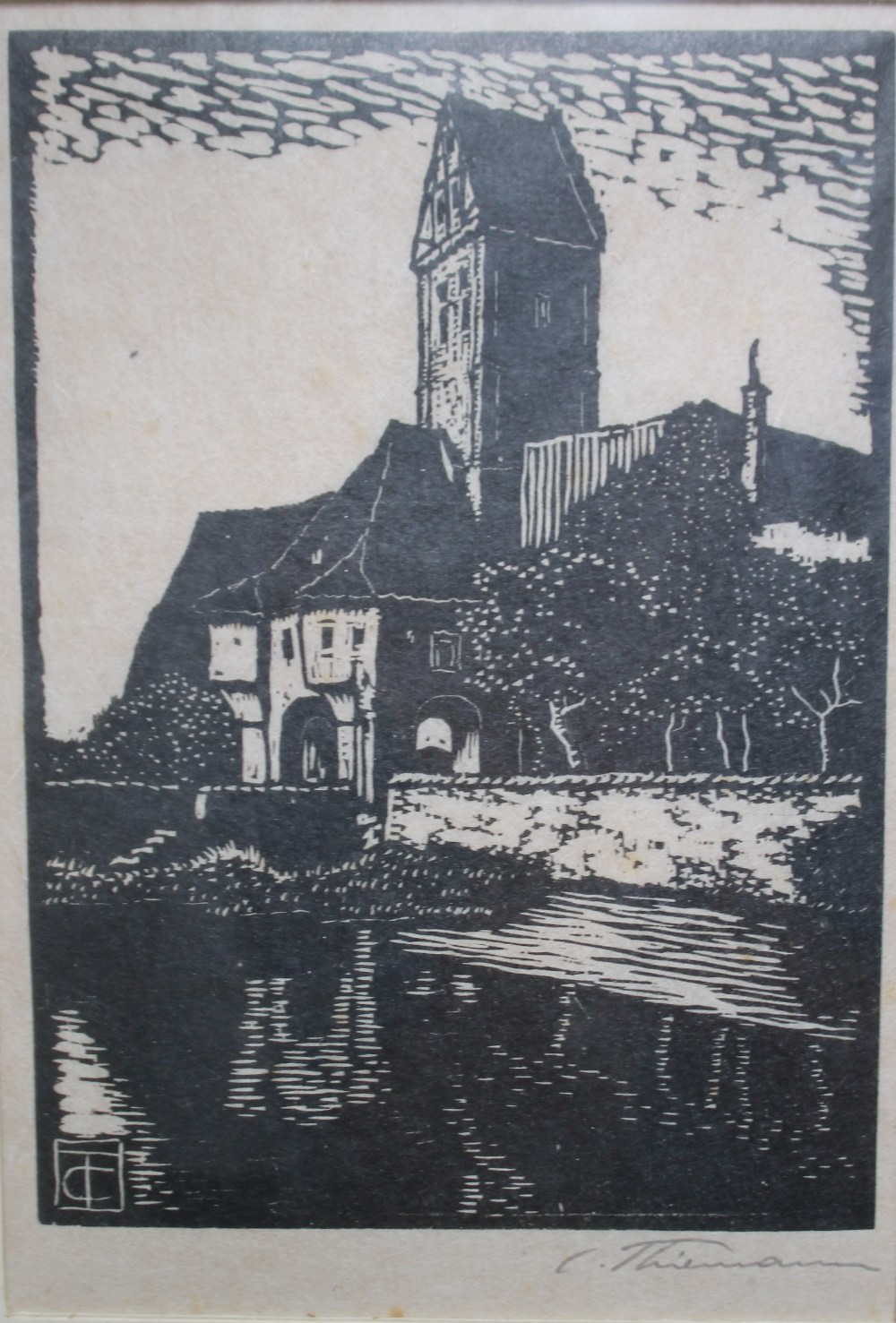 CARL THEODOR THIEMANN (1881-1966). Three Continental town scenes, signed in pencil, woodcuts, framed - Image 4 of 4