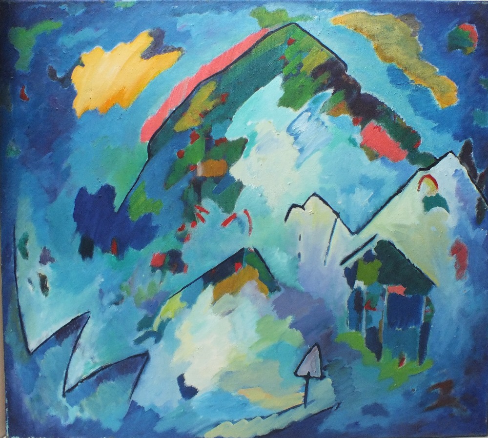 ALAN TINLEY. An impressionist mountainous landscape, unsigned, oil on canvas, unframed, 66 x 77 - Image 5 of 7