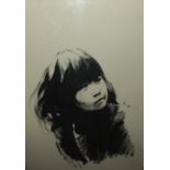 A 20TH CENTURY STUDY OF A YOUNG ORIENTAL GIRL, indistinctly signed lower middle, ink and charcoal on