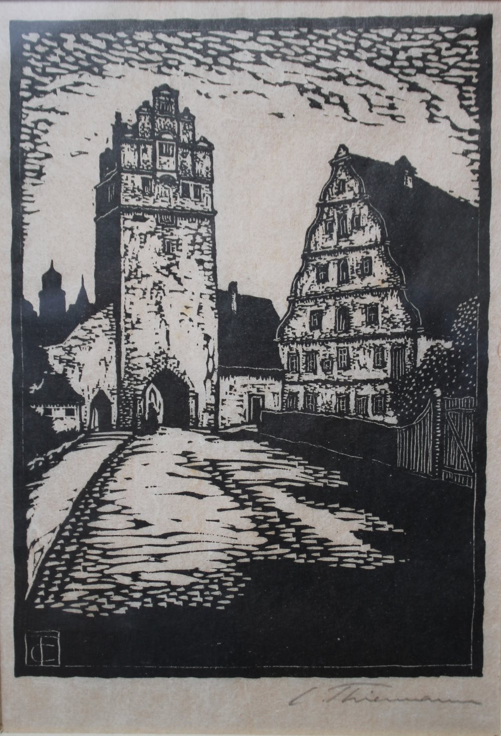 CARL THEODOR THIEMANN (1881-1966). Three Continental town scenes, signed in pencil, woodcuts, framed - Image 2 of 4