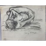 CIRCLE OF HENRY MOORE (1898-1986). A study of a female nude, see verso indistinctly inscribed, bears