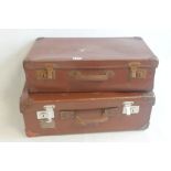 TWO VINTAGE BROWN LEATHER SUITCASES