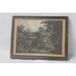 A FRAMED AND GLAZED W. WOOLLETT ENGRAVING DEPICTING A WOODLAND SCENE TITLED 'SOLITUDE'