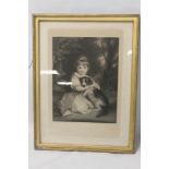 A FRAMED AND GLAZED 18TH CENTURY ENGRAVING TITLED "MISS BOWLES"