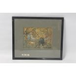 A FRAMED AND GLAZED COLOURED ENGRAVING, Arts & Crafts style