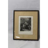 A FRAMED AND GLAZED ENGRAVING BY FREDERICK BACON TITLED 'ESCAPE OF CARRARA' with inscription to