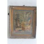 A 19TH CENTURY FRAMED SILK TYPE PICTURE, depicting a figure with sheep and a dog a/f