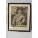 A FRAMED AND GLAZED PORTRAIT ENGRAVING OF FRANCIS DRAKE TITLED 'FRANCISCVS DRAECK NOBILISSIMVS EQVES