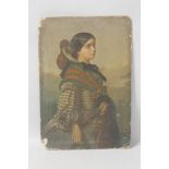 AN UNFRAMED PRINT OF A PORTRAIT OF A ROMANY STYLE GIRL IN TRADITIONAL DRESS