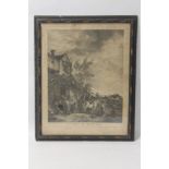 A FRAMED AND GLAZED 18TH CENTURY ENGRAVING TITLED "LA GROTE DU MARECHAL" depicting a continental