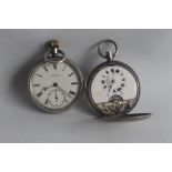 A HALLMARKED SILVER HEBDOMAS PATENT FULL HUNTER POCKET WATCH, A/F, together with a silver open