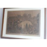 AXEL HERMAN HAIG (1835 - 1921) FRAMED AND GLAZED ENGRAVING, scene of fair returning home over bridge