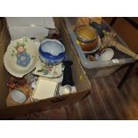 TWO BOXES OF ASSORTED CERAMICS TO INCLUDE WEDGWOOD, POOLE ETC