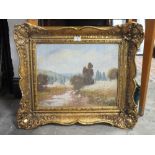 B BIERSI (XX). Continental impressionist landscape, signed lower left, oil on canvas, gilt framed,