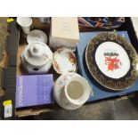 A TRAY OF ASSORTED CERAMICS TO INCLUDE AYNSLEY, ROYAL ALBERT ETC