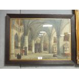 A OAK FRAMED AND GLAZED WATERCOLOUR DEPICTING A CATHEDRAL BY PAUL BRADDON