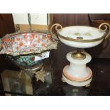 A SMALL ONYX TAZZA, together with an Imari bowl in cast mounts A/F (2)