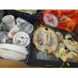 THREE BOXES OF ASSORTED CHINA AND CERAMICS TO INCLUDE DUCHESS CHINA, WEDGWOOD, CARLTONWARE ETC.