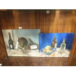 AN UNFRAMED JEAN M BANKS STILL LIFE OIL ON BOARD TOGETHER WITH ANOTHER (2)