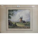 A FRAMED AND GLAZED WATERCOLOUR ENTITLED 'THE MILL AT GREAT BARDFIELD' SIGNED RONALD WAY