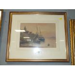 A FRAMED AND GLAZED HARBOUR SCENE WATERCOLOUR SIGNED LOWER RIGHT