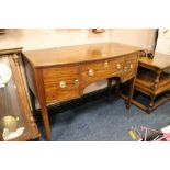 A 19TH CENTURY MAHOGANY DEMI-LUNE SIDEBOARD WITH INLAID DETAIL, W 122 CM