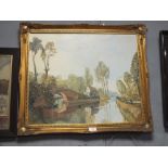 A GILT FRAMED OIL ON CANVAS DEPICTING A RIVER SCENE SIGNED DAVID LLOYD