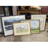 FOUR CRICKET INTEREST PICTURES TO INCLUDE AN OIL ON CANVAS