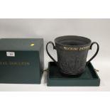 A BOXED ROYAL DOULTON BLACK BASALT TWIN HANDLED 'MAYFLOWER' LARGE CUP