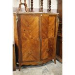 AN ANTIQUE FRENCH MARBLE TOPPED INLAID TWO DOOR WARDROBE WITH GILT METAL MOUNTS, h 169 CM, w 135 CM