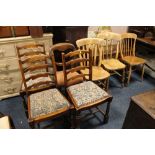 THREE ASSORTED ANTIQUE KITCHEN CHAIRS PLUS ASSORTED CHAIRS